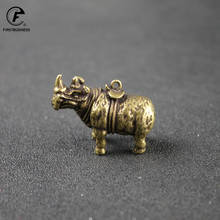 Handmade Pure Copper Cute Rhinoceros Miniatures Figurines Solid Vintage Brass Rhino Ornaments Tea Pets Desktop Keychains Craft 2024 - buy cheap