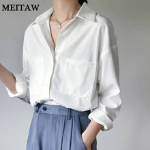 2020 Elegant Korean OL Style Office White Blouse Women Chiffon Shirt Casual Turn-down Collar Pocket Long Sleeve Tops 2024 - buy cheap
