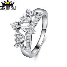 Anel de casamento com zircão branco, coroa de platina para mulheres, micro-incrustação, simulação de broca, joia, criativo, anel de noivado 2024 - compre barato
