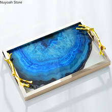 Nordic Metal Agate Tray Light Luxury Rectangle/Round Tea Tray Living Room Fruit Tray Display Tray Household Bathroom Decoration 2024 - buy cheap