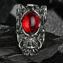 Vintage Men Silvery Color Dragon Ring Jewelry Fashion Punk Style Red Crystal Big Gem Rings for Male Party Best Gift 2024 - buy cheap