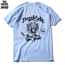 Мужская футболка с коротким рукавом COOLMIND QI0122A, 100% хлопок, Бруклин, Нью-Йорк, с принтом тигра, повседневная трикотажная Мужская футболка 2024 - купить недорого