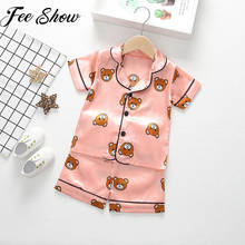 Conjuntos de pijamas de seda para bebês, pijama folgado com estampa de urso de desenho animado para meninos e meninas, blusa de manga curta + calça 2024 - compre barato