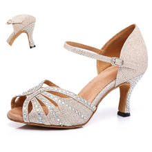 Zapatos de baile latino con purpurina para mujer, calzado de baile de salón con purpurina para niña, zapatos de Salsa y Bachata de suela suave para boda 2024 - compra barato
