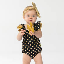 Summer Baby Girls Golden Polka Dot Sleeveless Ruffled One-piece Clothes 0-24M Infant Cross Strap Triangle Romper with Headwear 2024 - buy cheap