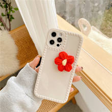 Funda de teléfono Retro kawaii de felpa con flores rojas, carcasa suave bonita para iPhone 12, 11 Pro Max, Xr, Xs Max, 7, 8 Plus, 7Plus 2024 - compra barato