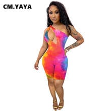 CM.YAYA Women Playsuit Color Painting Sleeveless One Shoulder Skew Collar Rompers Cut Out Sexy One Piece Overalls Summer Outfits 2024 - buy cheap