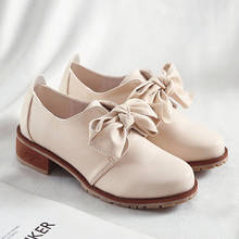 Zapatos Oxford para niña Preppy, mocasines con lazo para mujer, mocasines planos de cuero sólido, suela de goma gruesa, zapatos de talla grande 2024 - compra barato