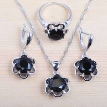 For Women Silver Color Jewelry Sets Wedding Jewelry Black Zirconia Crystal Earrings Pendant Necklace Rings QZ0246 2024 - buy cheap