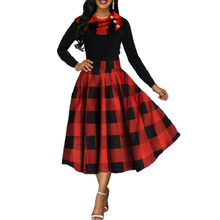 Vestido de baile feminino do vintage vestido de manga longa 2020 outono moda xadrez mid long vestido patchworked preto elegante vestidos de festa 2024 - compre barato