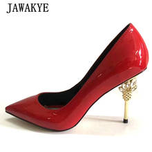 Zapatos de tacón alto de charol para mujer, calzado Sexy con punta puntiaguda, hechos a medida tacones de aguja, color rojo, para boda 2024 - compra barato