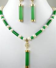 Бесплатная Шарм с доставкой зеленый нефрит/фиолетово-белый жемчуг ожерелье + кулон серьги набор 2024 - купить недорого