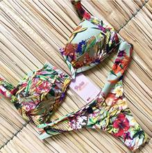 Girls ties halter brazilian push up bikini tassels swimwear biquini strappy bandage swimsuit beach wear bathing suit women 2024 - buy cheap