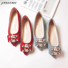 Sapatos femininos estilo chinês vermelho ponteagudo com lantejoulas salto plano e sola macia plus size 41 42 43 44 2024 - compre barato