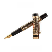 Fuliwen caneta fonte de metal laqueada, caneta tinteiro preto e dourado, novidade em padrões, material de escritório e escola, presente 2024 - compre barato