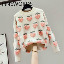 FINEWORDS-suéter de punto con estampado de melocotón para mujer, Jersey estilo Kawaii Harajuku Janpan, de cuello redondo, coreano, Invierno 2024 - compra barato