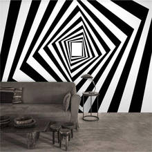 Moderno preto e branco geométrico abstrato rotativa concêntrico quadrados papel de parede 3d sala estar quarto decoração 3d 2024 - compre barato