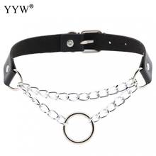 YYW Harajuku Punk Choker Women Girls PU Leather Chocker Dark Gothic Circle Chain Choker Collar Emo Kawaii Witch Jewelry Fashion 2024 - buy cheap