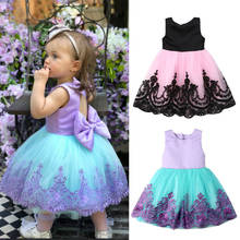 1-6Y Kids Girl Big Bow Princess Dress Formal Sleeveless Lace Tulle Tutu Wedding Party Dresses Girl Back Hollow Out Ball Gown 2024 - buy cheap