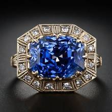 Nova exquisitude dois tons azul princesa praça jóias feminino noivado anel de presente de casamento 2024 - compre barato