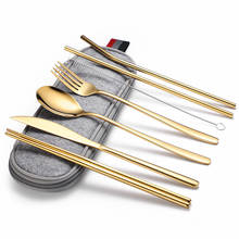 Portable Tableware Travel Golden Cutlery Fork Spoon Knife Set Dinnerware Set Chopsticks Straw zlatware Camping Tableware Ecos 2024 - buy cheap