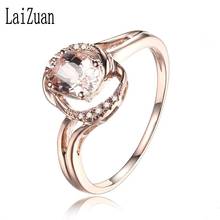 LaiZuan-anillo de compromiso de oro rosa de 14 quilates para mujer, sortija de compromiso con morganita Natural auténtica y Diamante, ovalado, certificado AU585, 7x5mm 2024 - compra barato