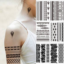Водостойкие временные тату-наклейки с черными чернилами, индийская хна, тату, драгоценность, кружевной цветок, тату невесты, мандала, боди-арт, модная тату 2024 - купить недорого