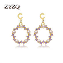 ZYZQ Baroque Imitation Pearls Gold Color Earrings For Women Purple C-Shape Pearl Pendant Earring Korean 2020 Jewelry 2024 - buy cheap