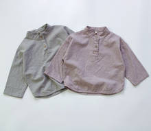 Camisa de gola para bebês meninos, blusa escolar de manga comprida em algodão sólido com botões e botões de roupa para crianças 2024 - compre barato