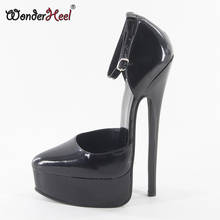 Wonderheel couro real salto extremamente alto 20cm salto stiletto feminino sexy fetiche plataforma bombas com tiras de tornozelo 2024 - compre barato