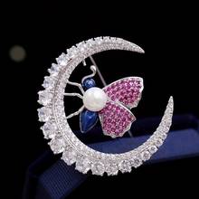 Broches de zircão borboleta, joias brilhantes de lua para mulheres, vestido, festa, casamento, joias 2024 - compre barato