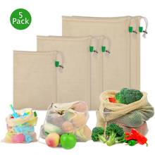 5pcs/set Cotton Mesh Produce Bags Reusable Washable Drawstring Shopping Bag Kitchen Fruit Vegetable Organizer Storage Bags 2024 - buy cheap
