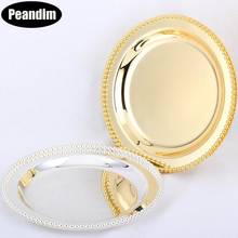 PEANDIM Luxury Metal Tray Tableware 25cm Silver/ Gold Charger Plates Nut Plate/ Sweet/ Cake Plates For Home Christmas Decoration 2024 - buy cheap