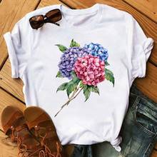 Camiseta feminina estampa floral, camisa feminina casual gola redonda 2024 - compre barato