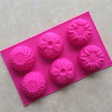 6 even 3 groups of flower shaped silica gel cake mold baking DIY handmade soap mold sunflower moon cake mould 2024 - buy cheap