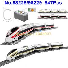 98228/98229 647 pces bateria alimentado trem elétrico de alta velocidade ferroviário 5 blocos de construção brinquedo 2024 - compre barato