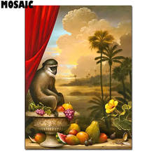 5d diamante bordado macaco fruta quadrado strass pintura em casa decoração diy pintura de diamante pintura de ponto de cruz padrões inteiro perfuração 2024 - compre barato