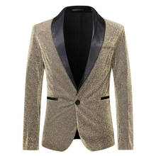 Blazer masculino dourado com glitter, jaqueta brilhante para boate, balada, traje de discoteca, botão único, 2021 2024 - compre barato