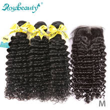 RosaBeauty 8A Brazilian Deep Wave 3 Bundles With Closure Frontal 8-30" 28 30 Inch Curly Remy Human Hair Weave With Lace Closure 2024 - buy cheap