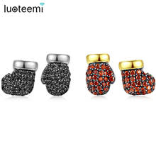 LUOTEEMI Christmas Gloves Stud Earrings for Women Dating CZ Stone Booty-Shaped Asymmetrical Double Colors Brincos Chritmas Gifts 2024 - buy cheap