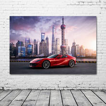 Ferraris 812 GTS Red Car Skyscraper Sport Car Supercar Wall Art Posters Fabric Canvas Print Paintings for Living Room Decor 2024 - buy cheap