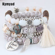 Kymyad pulseiras boêmias, com contas, borla, asas, charmosos para mulheres, bijuterias, braceletes multicamadas 2024 - compre barato