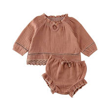 Conjunto de roupas femininas para bebês recém-nascidas, 2 peças, camiseta e short, plissado, casual 2024 - compre barato