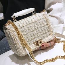 2022 Winter Fashion New Female Square Tote Bag Quality Woolen Pearl Women's Designer Handbag Ladies Chain Shoulder Crossbody Bag 2024 - buy cheap