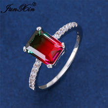 Простое кольцо с квадратными кристаллами в стиле принцессы для женщин Серебряный цвет Радужный огненный Циркон красный зеленый синий камень Обручальные кольца ювелирные изделия 2024 - купить недорого