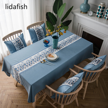 Lidafish toalha de mesa decorativa em linho floral, toalha retangular estampada para decoração de sala de estar e casamento 2024 - compre barato