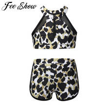 Summer Kids Tankini Swimsuit Sleeveless Mesh Splice Zippered Leopard Printed Bathing Suits Girls Swimwear Tops with Bottoms Set 2024 - buy cheap