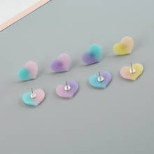 1pair 15*18 Mm Very Cute Glitter Gradient Resin Heart Stud Earrings for Kids Girls Teens Jewelry 2024 - buy cheap