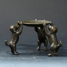 Collectible Decorated Old Handwork Bronze Carved 3 Dogs Climb Plate Candle Stick 2024 - buy cheap