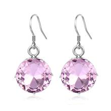 Szjinao Pink Crystal Dangle Earrings Women Silver Earrings 925 Round Gemstone Cute Romantic Drop Earring For Women Bijoux Brinco 2024 - buy cheap
